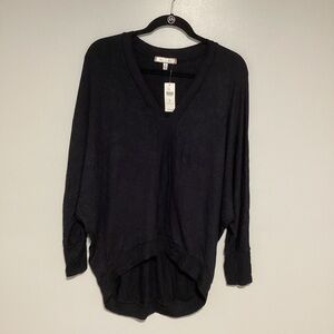 Anthropologie Eri + Ali Women Top Size M Black Tunic Knit Long Sleeves V Neck